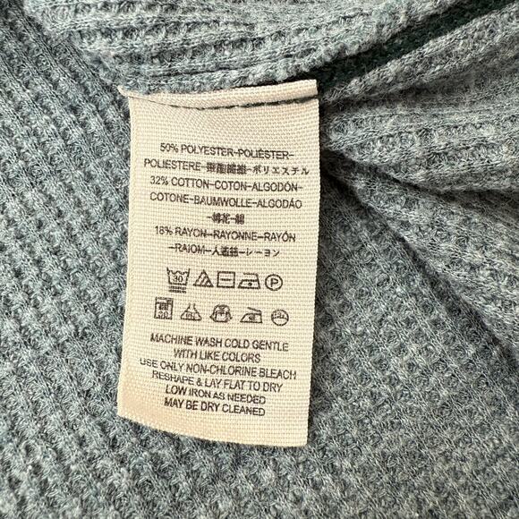 We The Free Sweater Womens Small Green Waffle Knit Henley Button Mock Neck - Picture 4 of 7